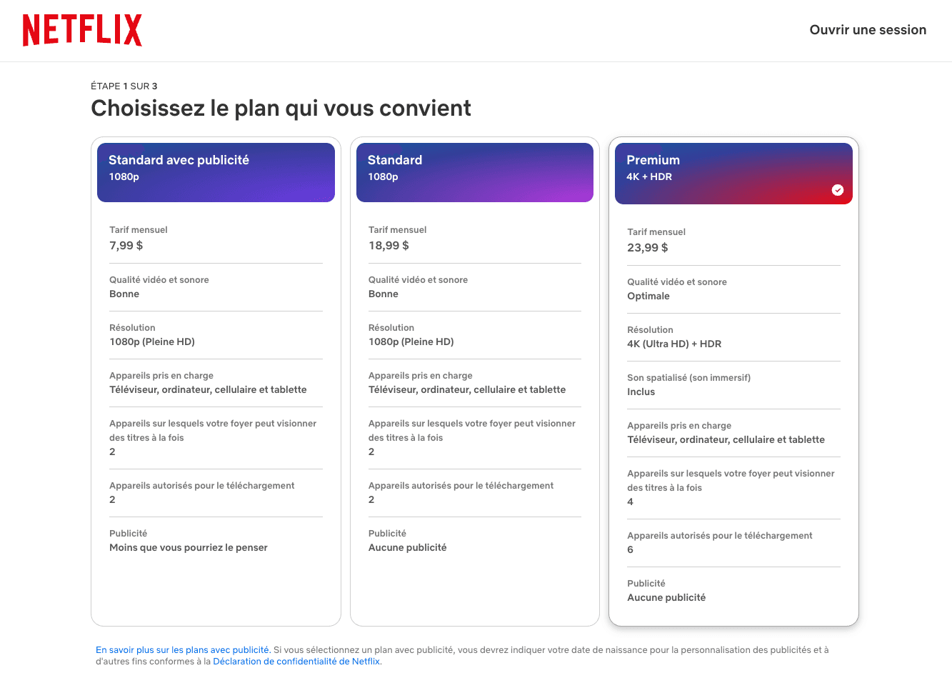 Tableau comparatif des forfaits d'entreposage
